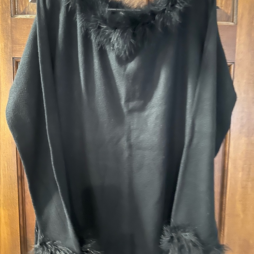 Worthington Black Faux Fur Trim Sweater